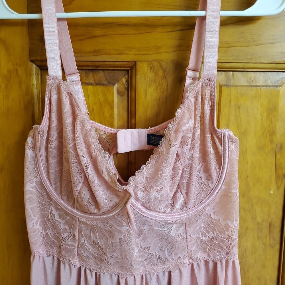 Carrie Amber Intimates Pink Lace Babydoll And Mesh G-string (New)